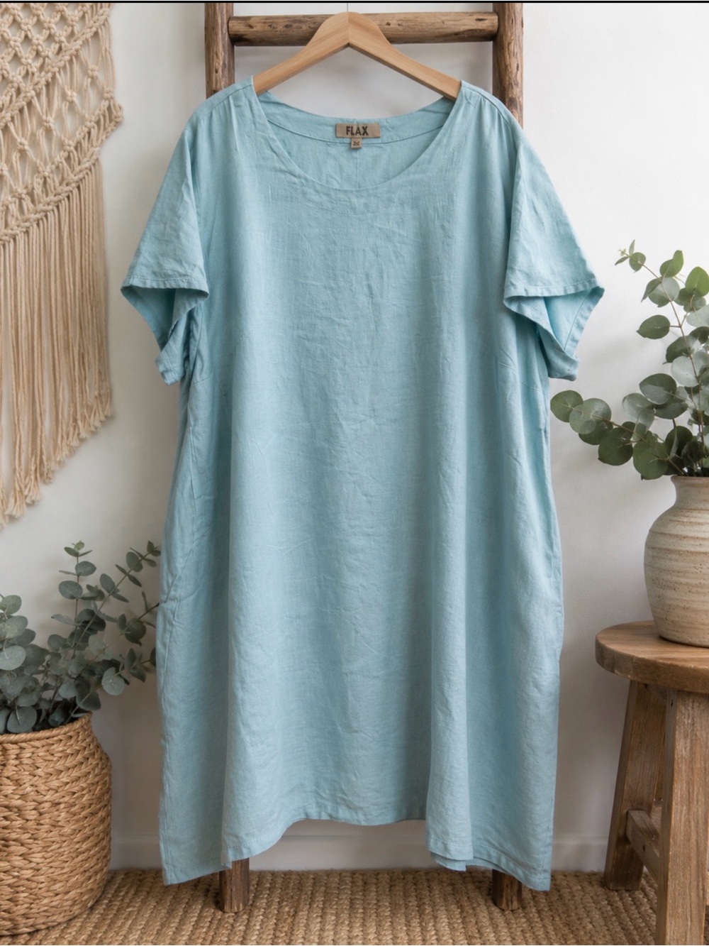 Flax Relaxed Linen Midi Dress in Pale Blue size 2 G/22-24